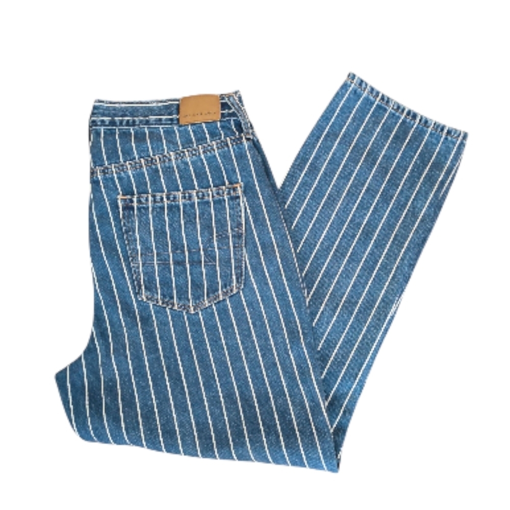 American Eagle Outfitters Blue and White Striped Cropped Jeans